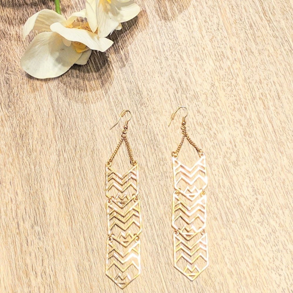 Gold Chevron Style Dangling Earrings